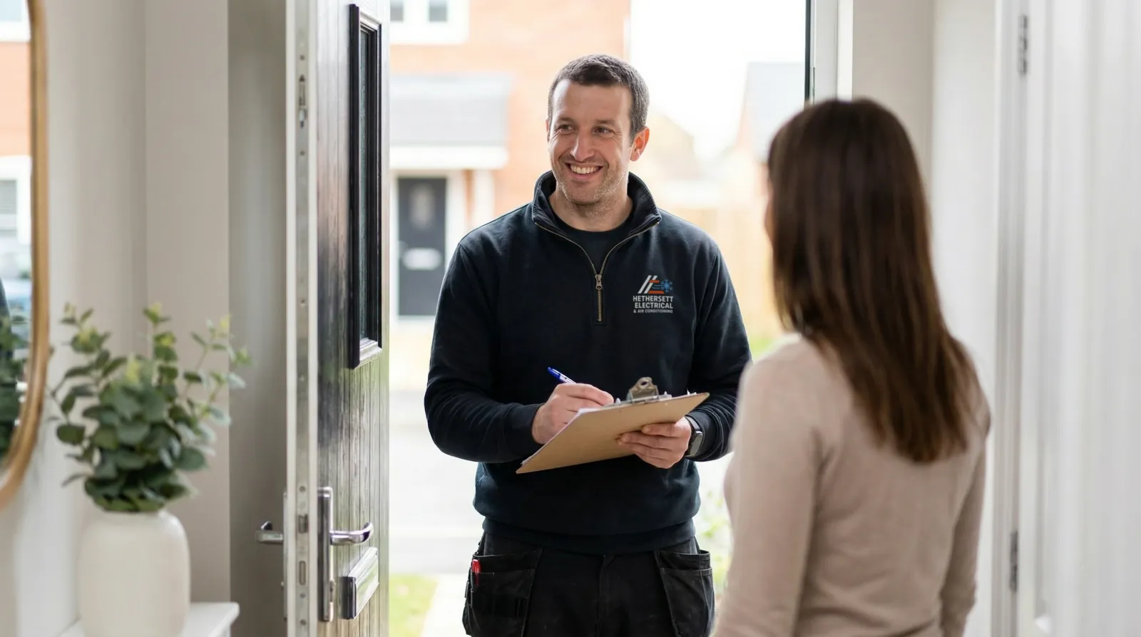 Hethersett Electrical engineer talking with a customer