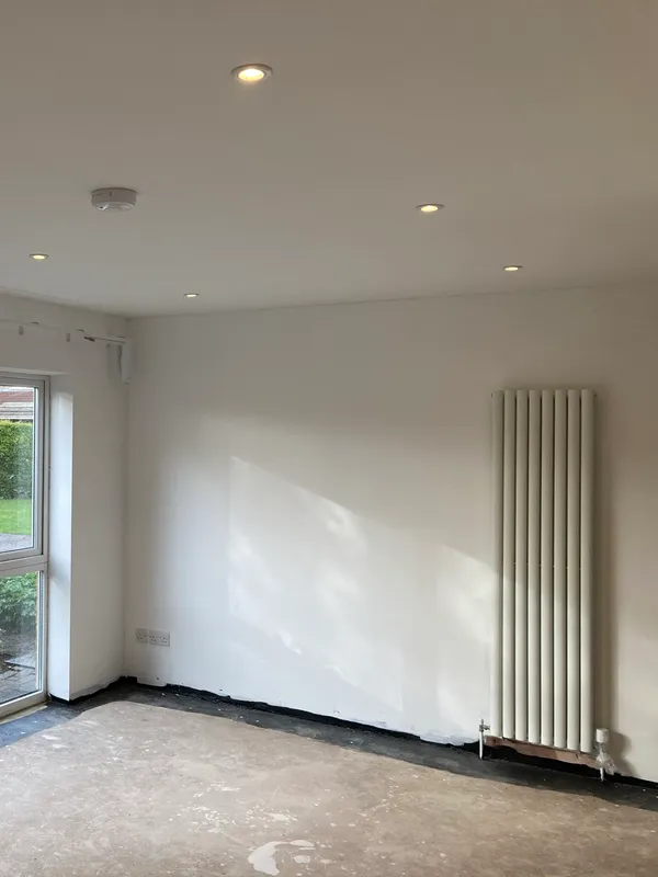 Finished living room with new recessed downlights after a rewire